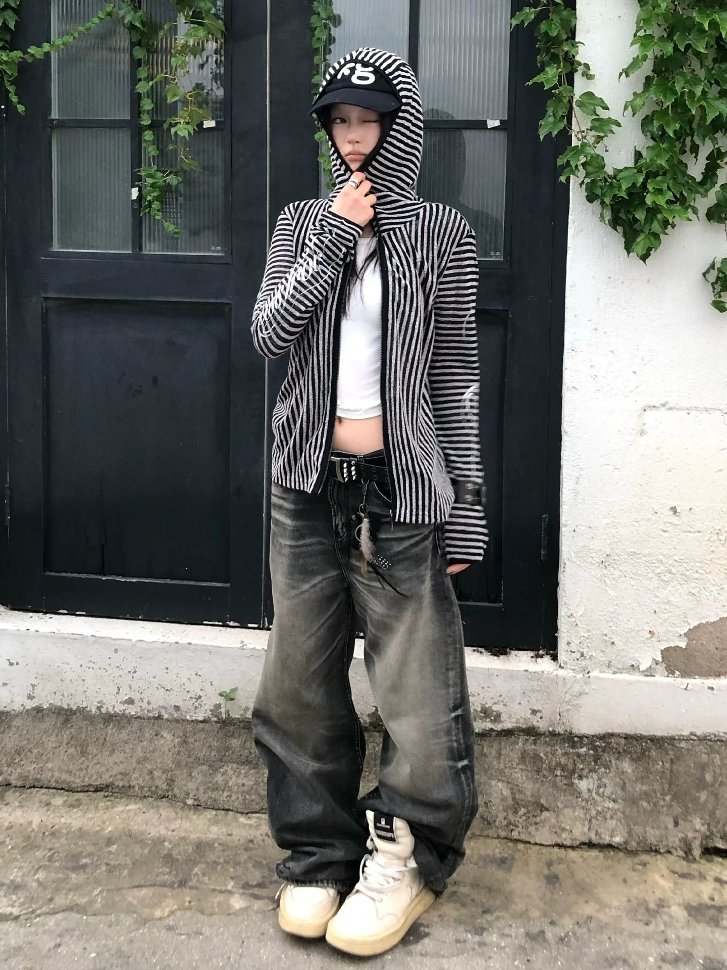 Y2K Stripe Hooded Cardigan