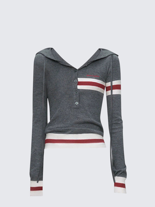 Korean Contrast Striped Knit T-shirt