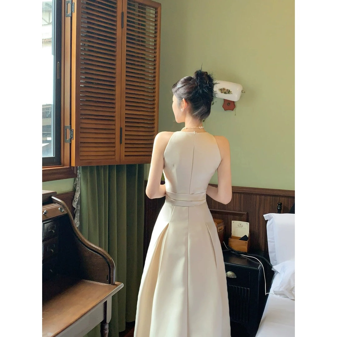 French Butterfly Satin Spaghetti Strap Gown Dress