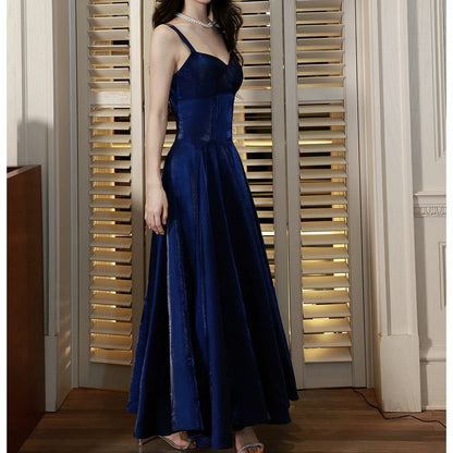 French Blue Spaghetti Strap Waist Gown Dress – Adult Party Dress