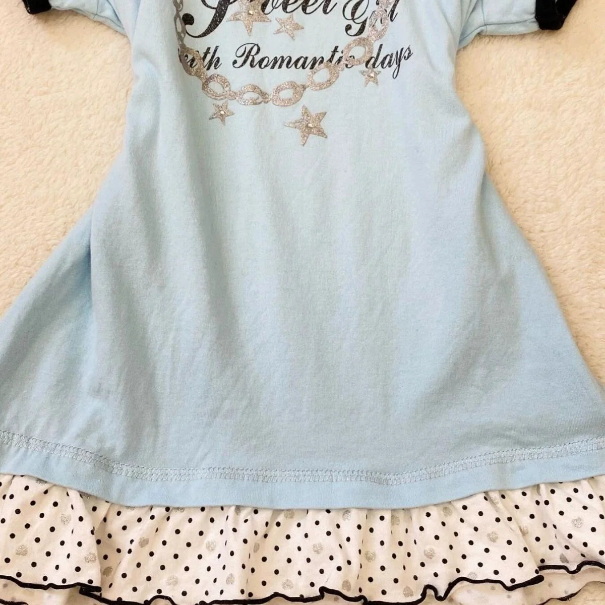 Blue Panel Polka Dot Vintage Fake Two-Piece Y2K T-Shirt