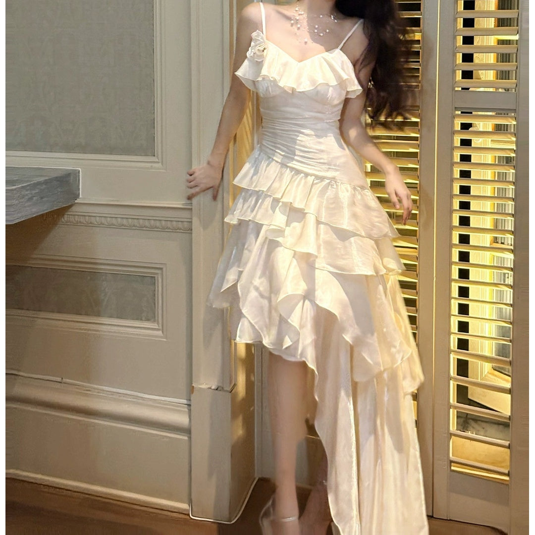 French Luxury Halter Birthday Ruffle Gown Dress