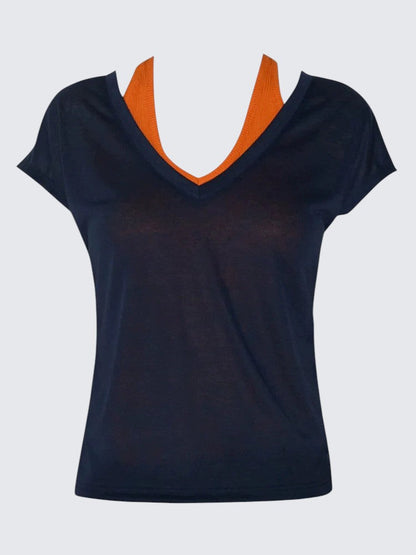 American Navy V-Neck Two-Piece Set