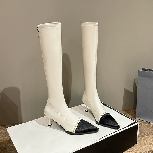 Minimalist Chic Pointed Toe Boots Women Winter New French Stretchy Over The Knee Biker Knee High Boots