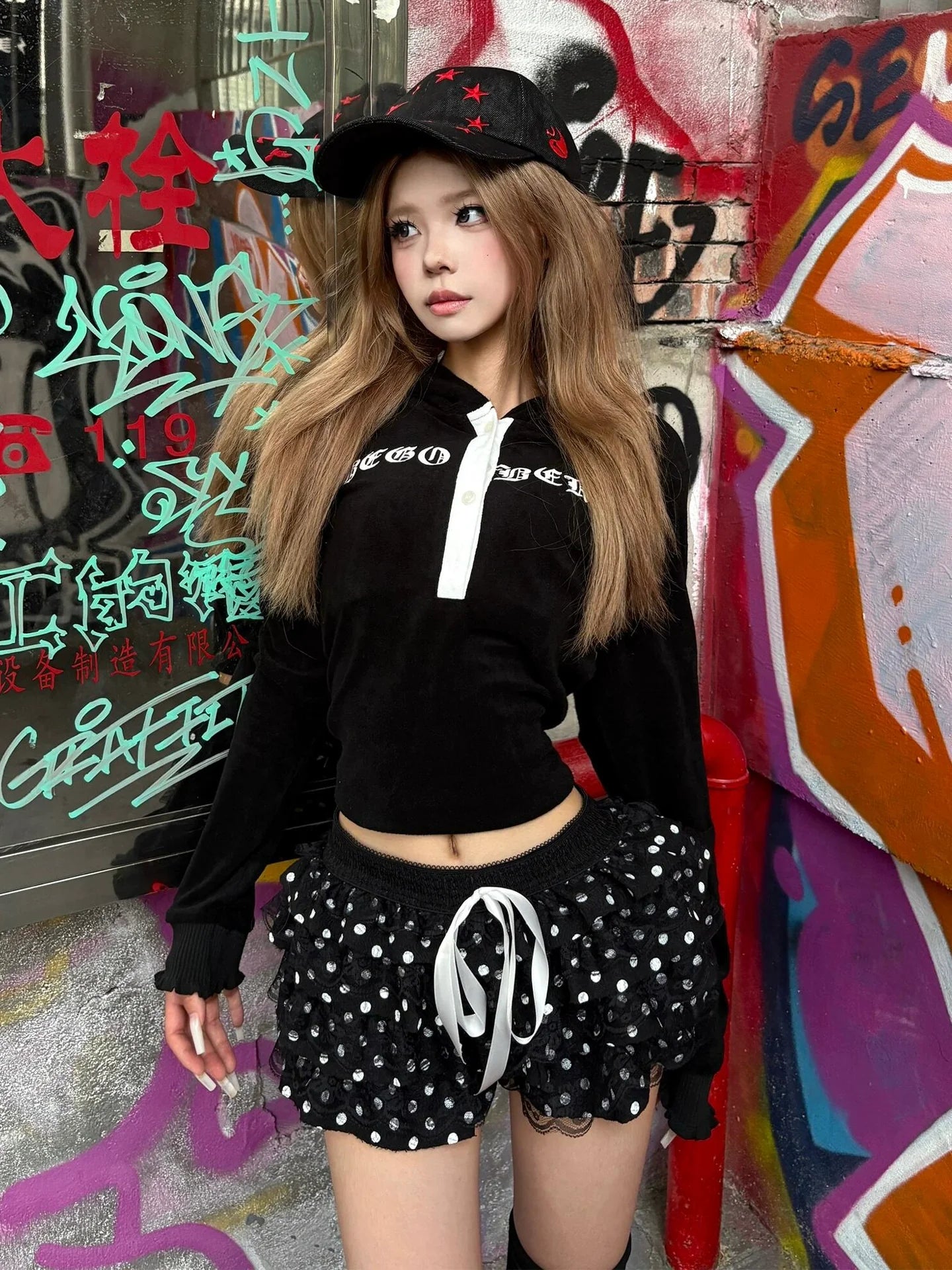 Subculture Y2K Stretch Long Sleeve Hoodie Fitted Hot-Girl Top