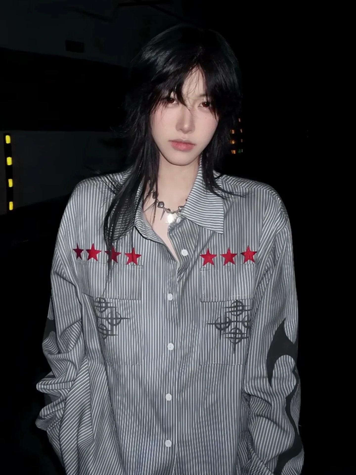 Y2K Striped Distressed Long Sleeve Shirt