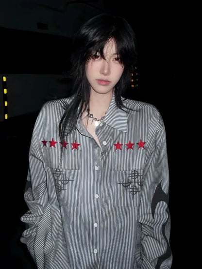 Y2K Striped Distressed Long Sleeve Shirt