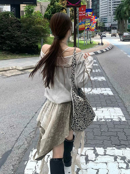 Y2K Asymmetric Mesh Hoodie for Spring Autumn