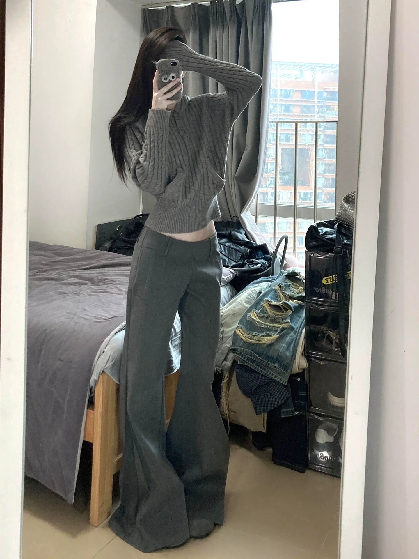 Old Money Style Cable Knit Hoodie Cropped Slim Knit Sweater