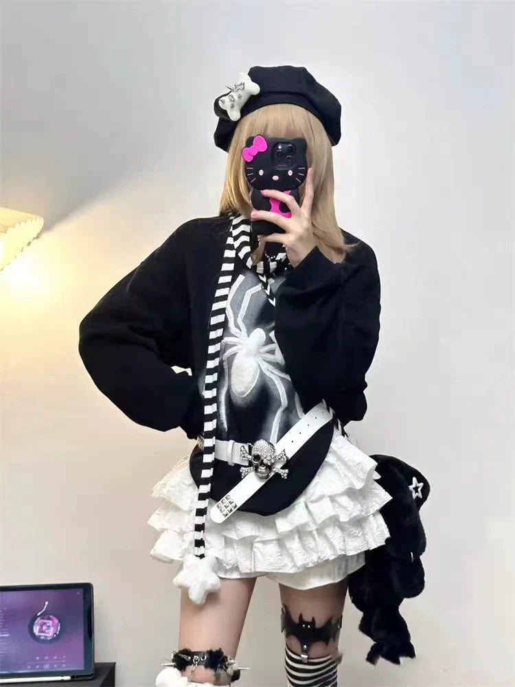White [Built-in Safety Shorts] Subculture Y2K E-girl Dopamine 3D Ruched Cake Skirt (Spring-Autumn)