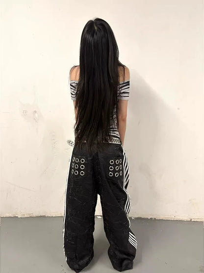 Zebra Stripe Subculture Y2K E-girl Shibuya Girl Abi American Retro Print Light Subculture Short Sleeve Top