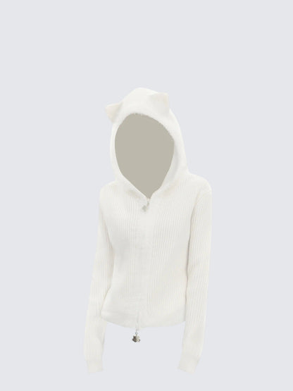 Bear Ear Hooded Knit Cardigan Women