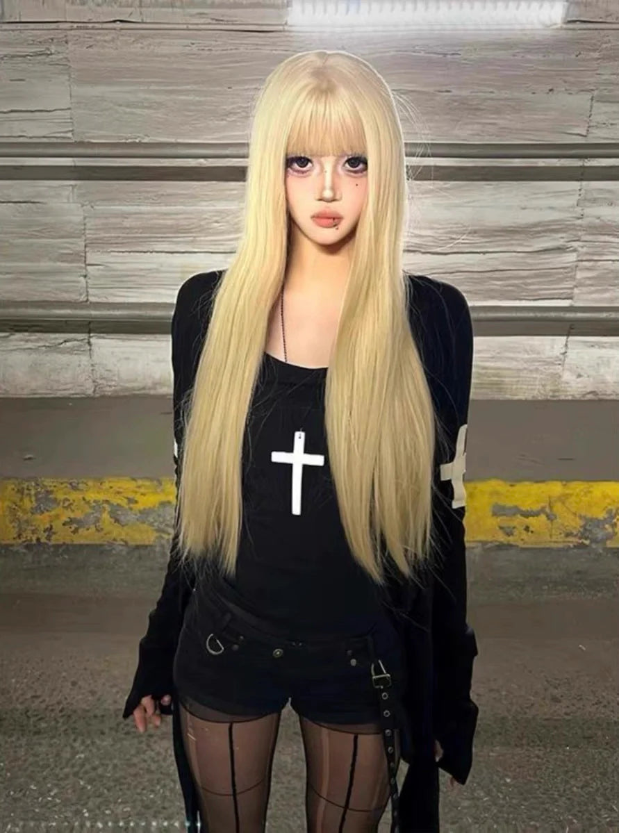 Cross Print Knit Cardigan Subculture Gothic Rock Punk Y2K E-girl Abi Mid-Length Jacket