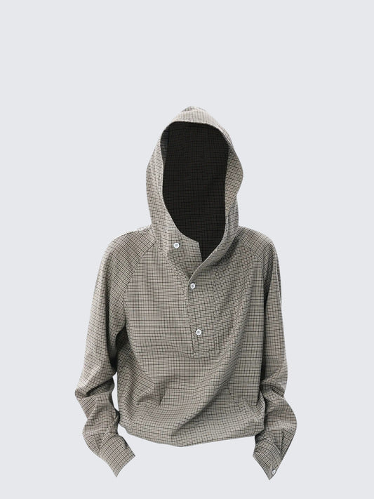 Vintage Henley Hooded Check Shirt