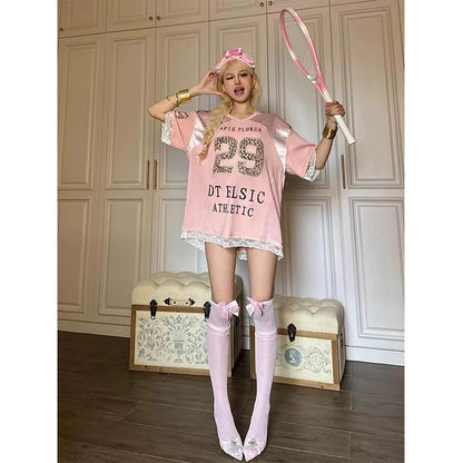 Retro V Neck Sports Jersey Leopard Print Short Sleeve Top