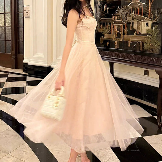 Sequin Lace Mermaid Spaghetti Strap Pink Gown Dress