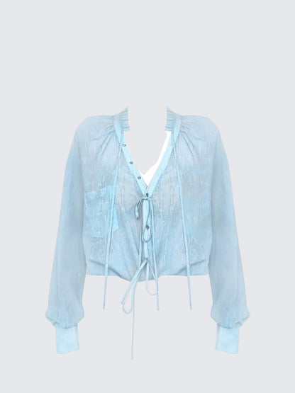 French V-Neck Long Sleeve Shirt