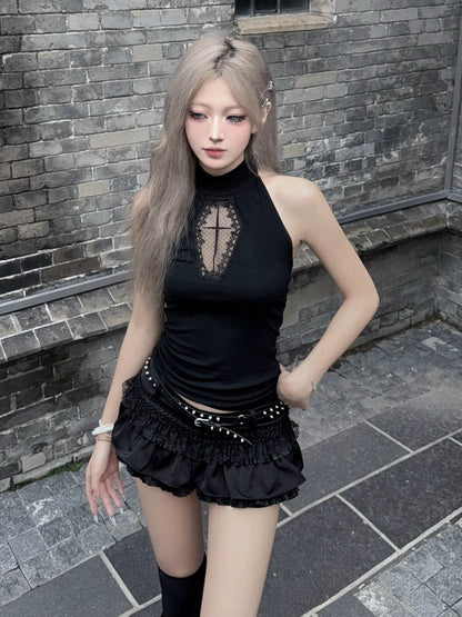 Gothic Cross Embroidered Sleeveless Top for Summer