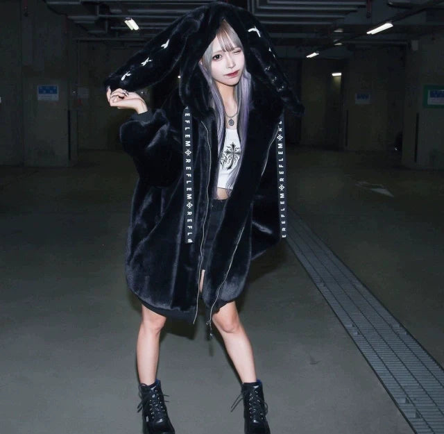 Harajuku Cute Bunny Ear Faux Fur Coat