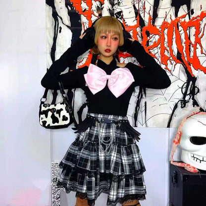 Black Subculture Y2K E-girl Harajuku High-Waisted Niche Design Slimming Fluffy Cake Skirt