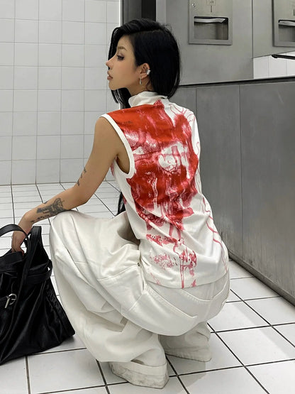 Punk Y2K White Skull Tank Top Sleeveless Cropped Subculture Tee