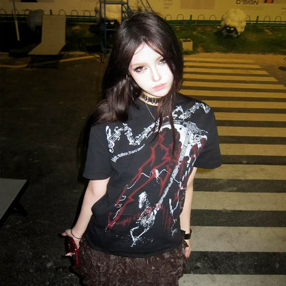 Subculture Black Polo Tee Scythe Print Straight Shoulder Top