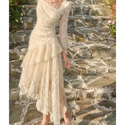 Embroidered Velvet Long Sleeve Gown Prom Dress