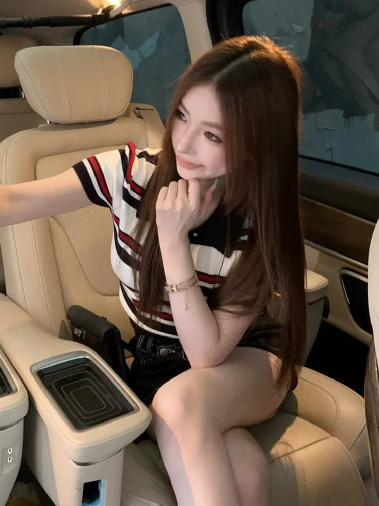 Striped Polo Crop Top