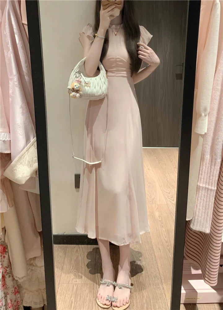 Petite-Friendly Japanese-Style Ruffled Smocked Maxidress