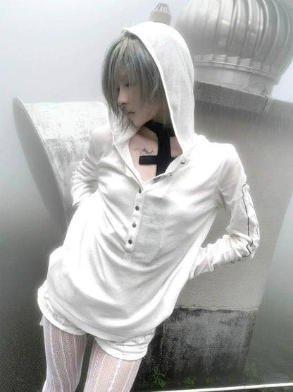 Subculture Hooded Two-Layer Long Sleeve Tee Visual Kei Slim Top