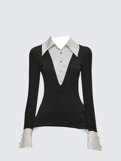 Layered Colorblock V-Neck Shirt