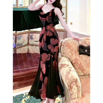 French Velvet Flocked Gown Dress