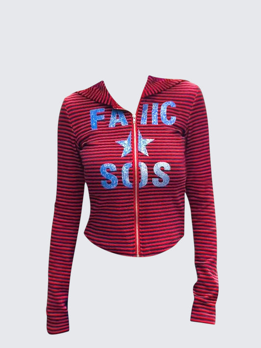 Striped Star Hooded Cardigan