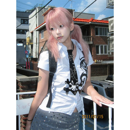 Y2K Waist Cinched Short Sleeve Shirt for Summer