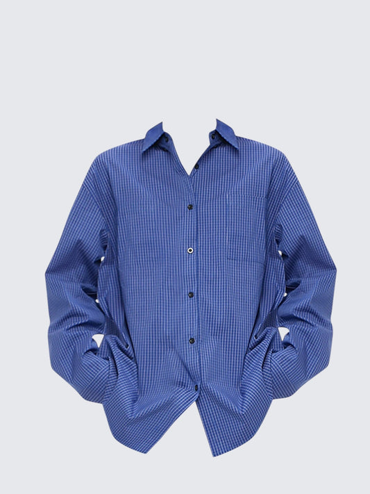 American Blue Check Striped Long Sleeve Shirt