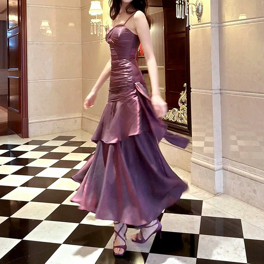 Mermaid Ruffle High-End Purple Halter Gown Dress