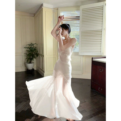 French White Pearl Mermaid Gown Dress