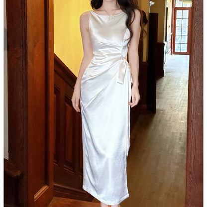 French Satin Spaghetti Strap Mermaid Gown Dress – Slim Fit Evening Dress
