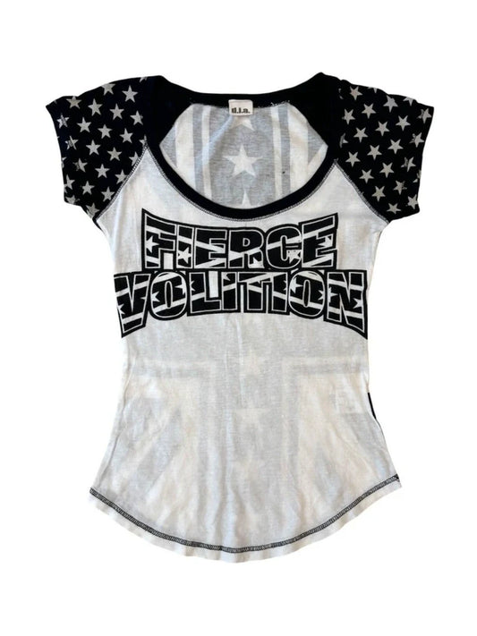 Star Print Asymmetrical Subculture Y2K E-girl Light Subculture American Retro Star Print Short Sleeve Top