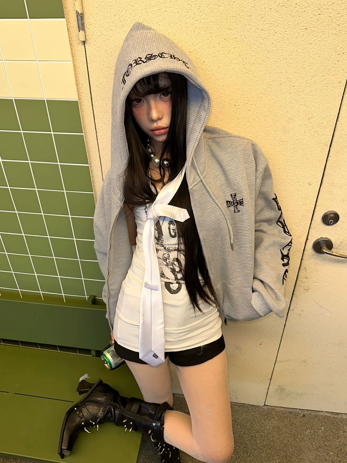 Retro Waffle Hoodie Gothic Heavyweight Top