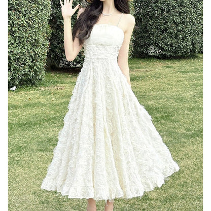 French Strapless Pleated Summer Princess Gown Dress
