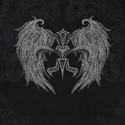 Black Punk Y2K E-girl Geometric Wing Print Slim-Fit Short Sleeve Top