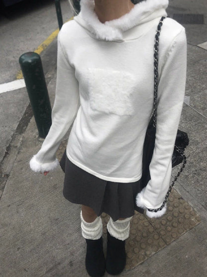White Plush [German Velvet Warm] Subculture Y2K E-girl Abi American Retro Light Subculture Hooded Sweatshirt