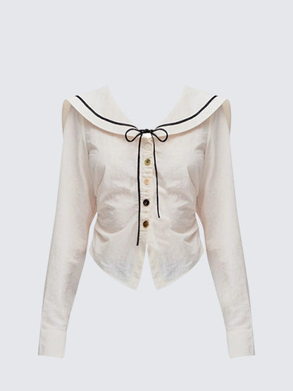 Navy Collar Asymmetrical Long Sleeve Shirt