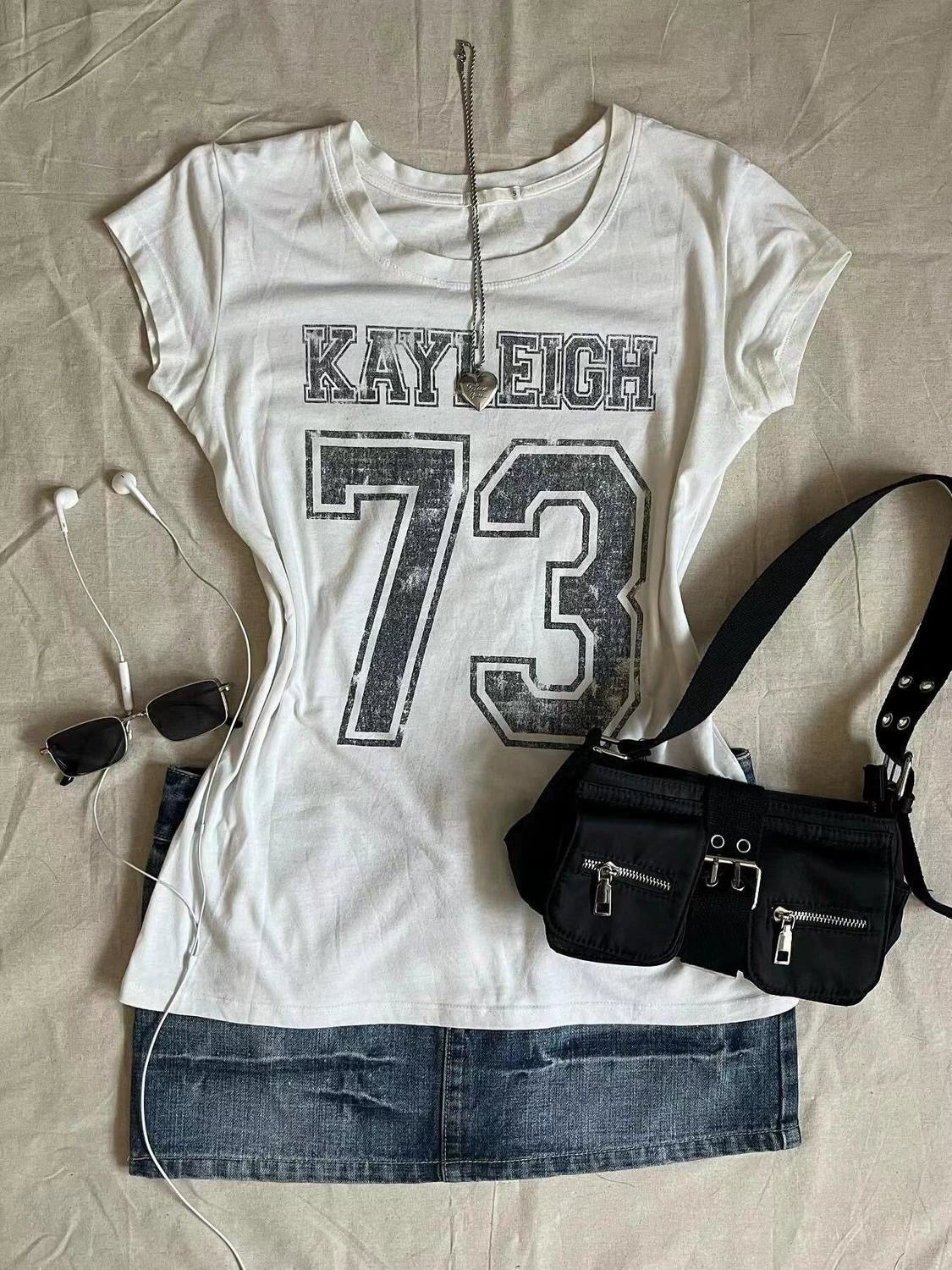 Retro White Subculture Y2K E-girl Abi American Vintage Sports Slim Short Sleeve Top