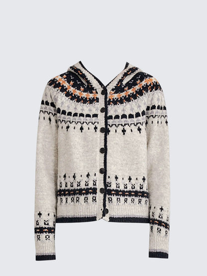 Gray Fair Isle Hooded Cardigan
