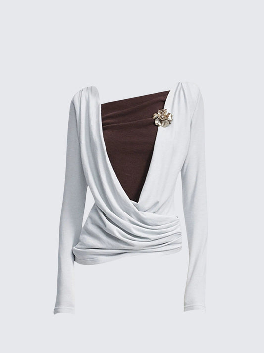 Layered V-Neck Contrast Long Sleeve Tee