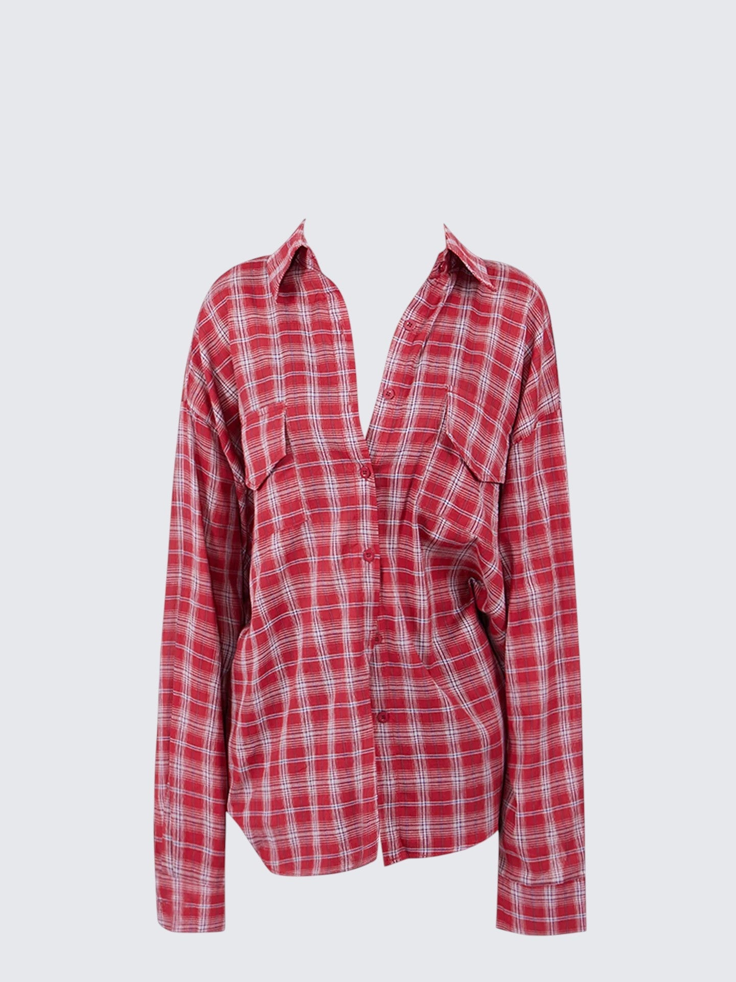 Red Plaid Button Down Shirt Cardigan Women