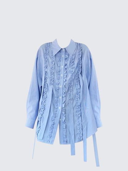 Blue Striped Ruffle Overshirt