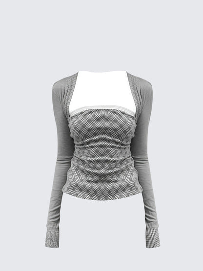 Plaid Tube Top Knit Two-Piece Set Women